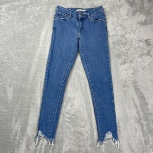 Levi's 711 Jeans Womens 25 (26x28) Blue Denim Frayed Hem Stretch Skinny Leg